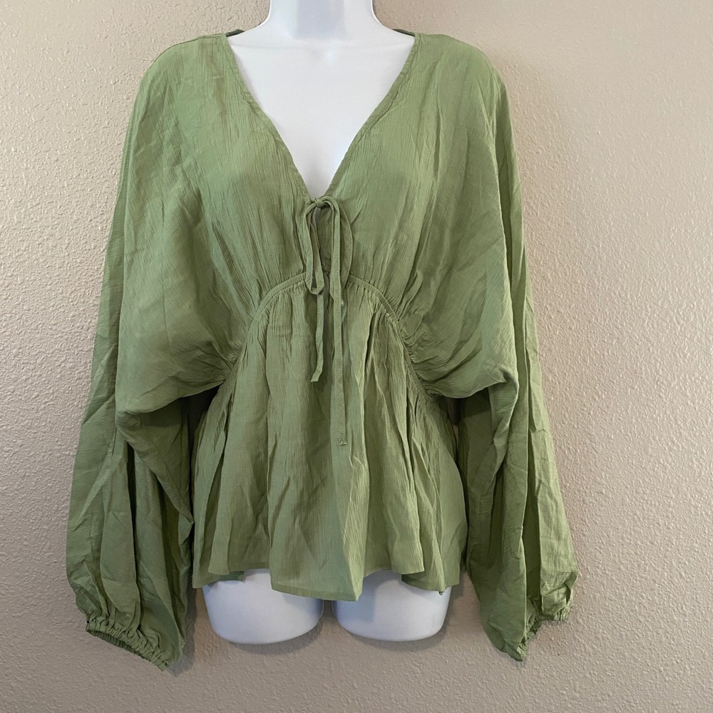 Listicle Sage Green Flowy Blouse Large Oversized Cottagecore Boho Chic Fairycore